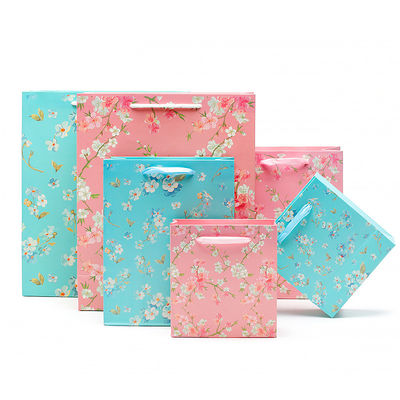 Flower Pattern Sturdy Cardboard Paper Tote Bag With Handles For Girl'S Birthday Gift