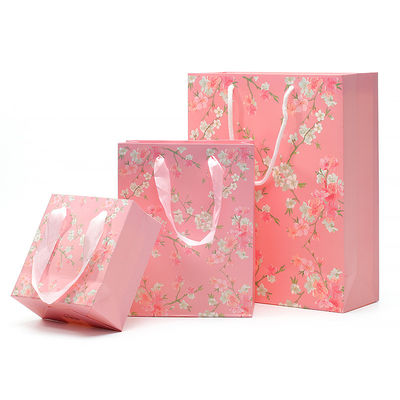 Flower Pattern Sturdy Cardboard Paper Tote Bag With Handles For Girl'S Birthday Gift