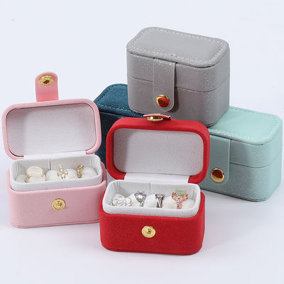 Mini PU Leather Ear Stud Ring Storage Box Jewelry Holder With Button Closure