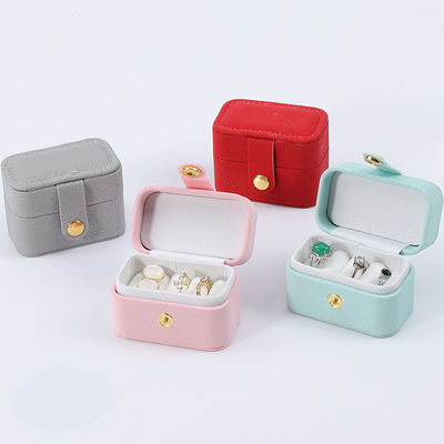 Mini PU Leather Ear Stud Ring Storage Box Jewelry Holder With Button Closure