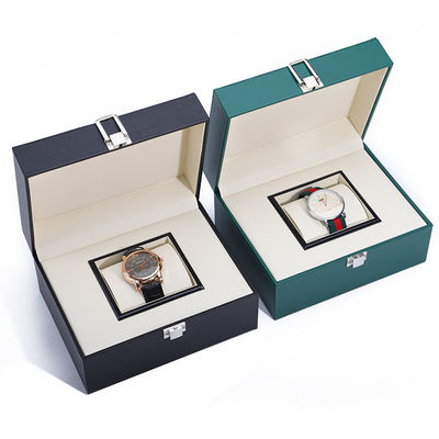 Plain Supple Faux Leather Watch Case Watch Packaging Box With Buckle Closure