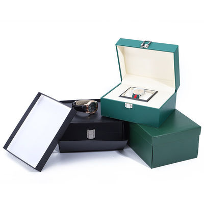 Plain Supple Faux Leather Watch Case Watch Packaging Box With Buckle Closure