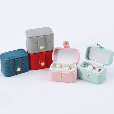 Mini PU Leather Ear Stud Ring Storage Box Jewelry Holder With Button Closure