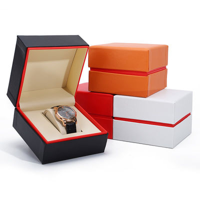 Soft Handy Stylish PU Leather Watch Packaging Box Red Edge Storage Case for Gift
