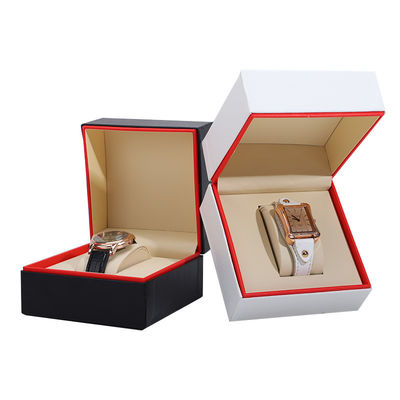 Soft Handy Stylish PU Leather Watch Packaging Box Red Edge Storage Case for Gift