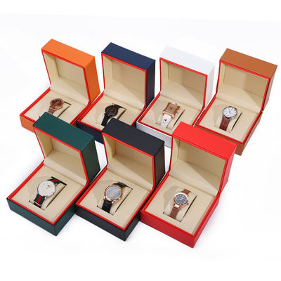 Soft Handy Stylish PU Leather Watch Packaging Box Red Edge Storage Case for Gift