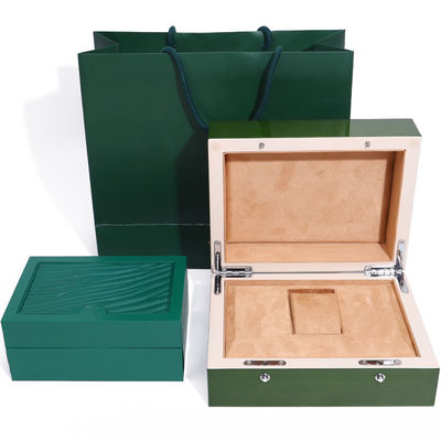 High End Green Wooden Watch Box for Luxury Gift Packaging with Flipped Tote Bag