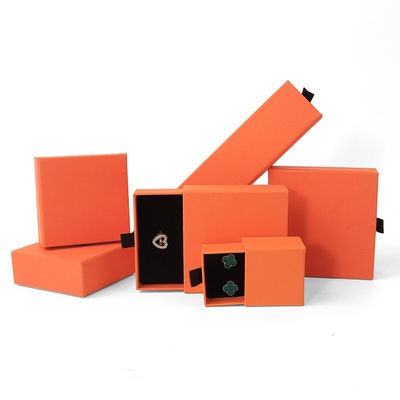 Wholesale manufacturing Eco Friendly high quality gift Jewellery Box Personalized Custom Ring Necklace Earring Bracelet Packaging Orange Cardboard Paper Drawer Jewelry Box with logo