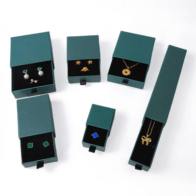Wholesale manufacturing Eco Friendly high quality gift Jewellery Box Personalized Custom Ring Necklace Earring Bracelet Packaging green Cardboard Paper Drawer Jewelry Box with logo