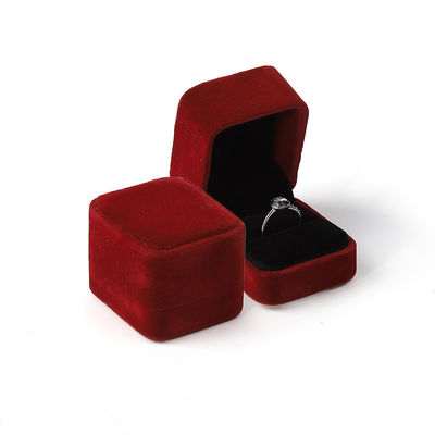 Buy Wholesale Customised Luxury Jewelry Double Ring Box Personalized Custom logo Velvet Red Jewellery Engagement Ring Packaging Box online manufacture