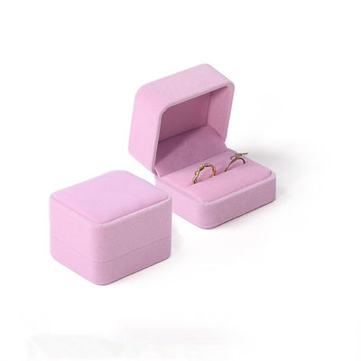 Buy Wholesale Customised Luxury Jewelry Double Ring Box Personalized Custom logo Velvet pink Jewellery Engagement Ring Packaging Box online manufacture