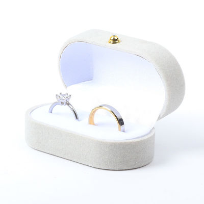 Luxury Jewellery Box Personalized Custom Gray Velvet Jewelry Packaging Wedding Engagement Double Ring Box