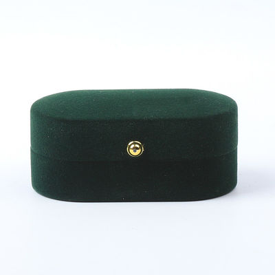 Wholesale Manufacturing Luxury Jewellery Box Personalized Custom Green Velvet Jewelry Packaging Wedding Engagement Double Ring Box With Logo