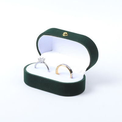 Wholesale Manufacturing Luxury Jewellery Box Personalized Custom Green Velvet Jewelry Packaging Wedding Engagement Double Ring Box With Logo