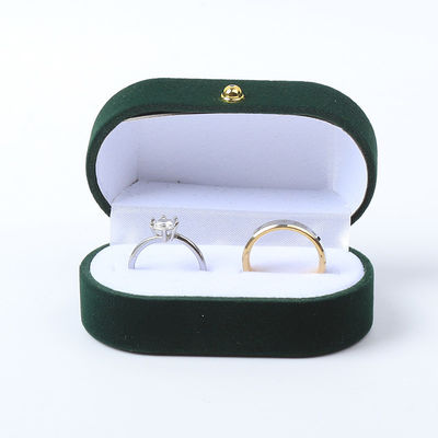 Wholesale Manufacturing Luxury Jewellery Box Personalized Custom Green Velvet Jewelry Packaging Wedding Engagement Double Ring Box With Logo