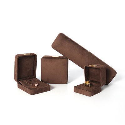 Wholesale manufacturing Luxury Jewellery Box Personalized Custom high end Necklace Bracelet Earrings Ring jewelry set Packaging Velvet brown Jewelry Box with logo