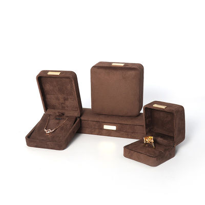 Wholesale manufacturing Luxury Jewellery Box Personalized Custom high end Necklace Bracelet Earrings Ring jewelry set Packaging Velvet brown Jewelry Box with logo
