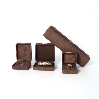 Wholesale manufacturing Luxury Jewellery Box Personalized Custom high end Necklace Bracelet Earrings Ring jewelry set Packaging Velvet brown Jewelry Box with logo