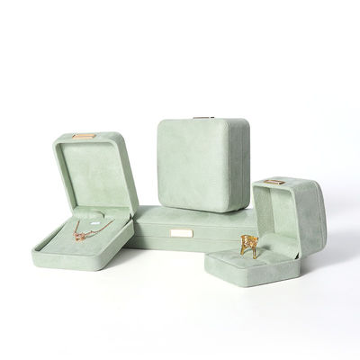 Wholesale manufacturing Luxury Jewellery Box Personalized Custom high end Necklace Bracelet Earrings Ring jewelry set Packaging Velvet light green Jewelry Box with logo