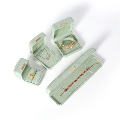 Wholesale manufacturing Luxury Jewellery Box Personalized Custom high end Necklace Bracelet Earrings Ring jewelry set Packaging Velvet light green Jewelry Box with logo