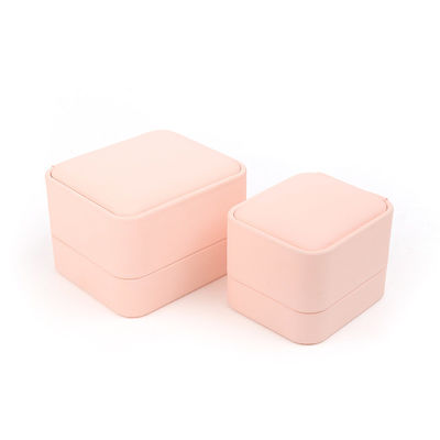Wholesale Jewellery Packaging Ring Box Custom Jewelry Packaging Luxury pink Leather jewelry double Ring Box for Wedding Engagement