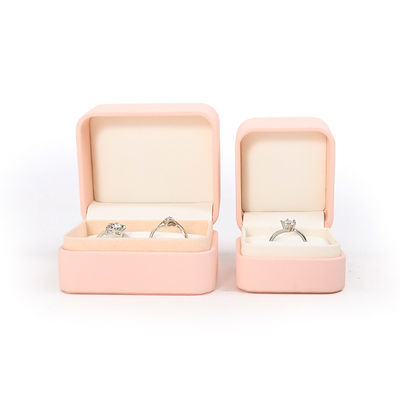Wholesale Jewellery Packaging Ring Box Custom Jewelry Packaging Luxury pink Leather jewelry double Ring Box for Wedding Engagement