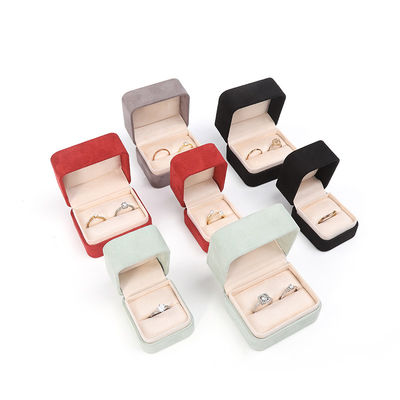 Wholesale High End Jewellery Packaging Ring Box Custom logo Jewelry Packaging Luxury Double Wedding Engagement Velvet Ring Box