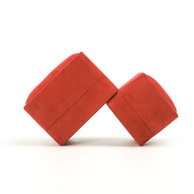 Wholesale Jewellery Packaging Ring Box Custom Jewelry Packaging Luxury Double Wedding Engagement Red Velvet Ring Box with logo