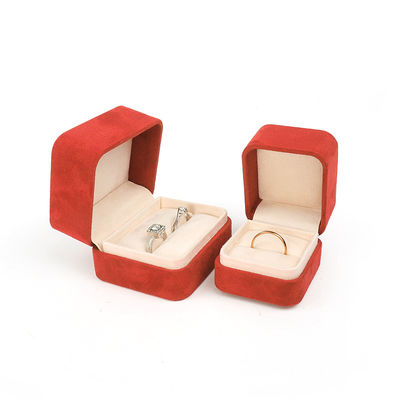 Wholesale Jewellery Packaging Ring Box Custom Jewelry Packaging Luxury Double Wedding Engagement Red Velvet Ring Box with logo