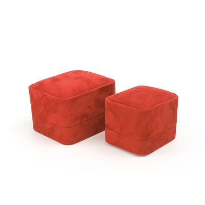 Wholesale Jewellery Packaging Ring Box Custom Jewelry Packaging Luxury Double Wedding Engagement Red Velvet Ring Box with logo
