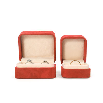 Wholesale Jewellery Packaging Ring Box Custom Jewelry Packaging Luxury Double Wedding Engagement Red Velvet Ring Box with logo