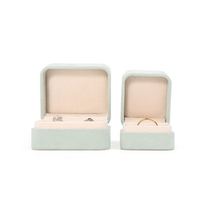 Wholesale Jewellery Packaging Ring Box Custom Jewelry Packaging Luxury Double Wedding Engagement Green Velvet Ring Box with logo