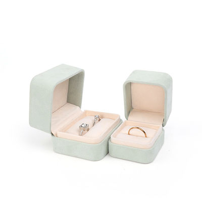 Wholesale Jewellery Packaging Ring Box Custom Jewelry Packaging Luxury Double Wedding Engagement Green Velvet Ring Box with logo