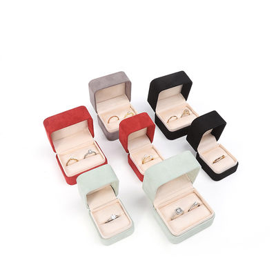 Wholesale Jewellery Packaging Ring Box Custom Jewelry Packaging Luxury Double Wedding Engagement Green Velvet Ring Box with logo