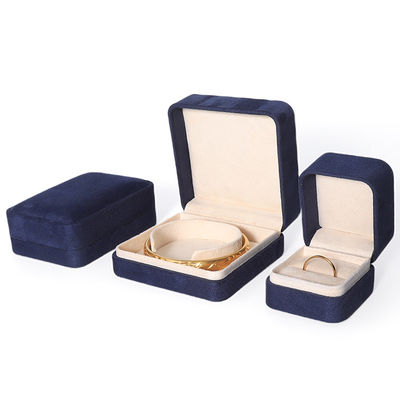 China Manufacturing Wholesale Premium Blue Jewellery Packaging Box Custom Hign End Big Jewelry Set Necklace Bracelet Earrings Ring Packaging Handmade Square Velvet Blue Jewelry Box With Logo