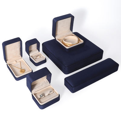 China Manufacturing Wholesale Premium Blue Jewellery Packaging Box Custom Hign End Big Jewelry Set Necklace Bracelet Earrings Ring Packaging Handmade Square Velvet Blue Jewelry Box With Logo