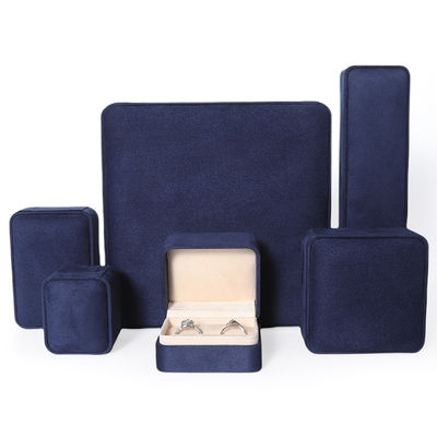 China Manufacturing Wholesale Premium Blue Jewellery Packaging Box Custom Hign End Big Jewelry Set Necklace Bracelet Earrings Ring Packaging Handmade Square Velvet Blue Jewelry Box With Logo