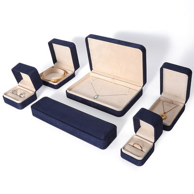 China Manufacturing Wholesale Premium Blue Jewellery Packaging Box Custom Hign End Big Jewelry Set Necklace Bracelet Earrings Ring Packaging Handmade Square Velvet Blue Jewelry Box With Logo