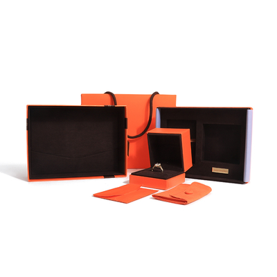 premium jewelry gift box high quality lid and base orange paper Jewelry Box with bag