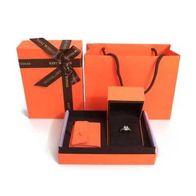 premium jewelry gift box high quality lid and base orange paper Jewelry Box with bag