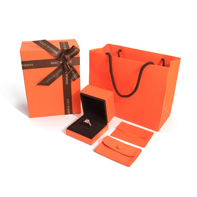 premium jewelry gift box high quality lid and base orange paper Jewelry Box with bag