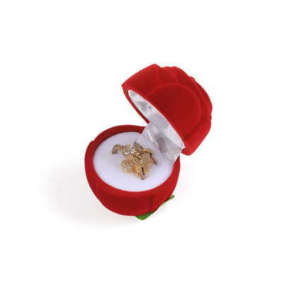 customizable hign end red velvet rose flower jewelry ring box for Valentine's Day