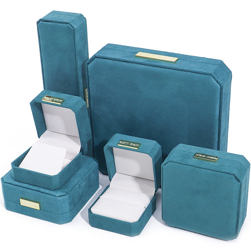 Wholesale Manufacturing Luxury handmake Jewellery Box packaging Personalized Custom logo high end light blue Necklace Bracelet Earrings Ring Packaging Velvet Octagonal Jewelry Box