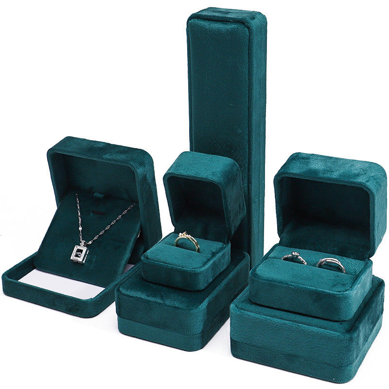 Wholesale Manufacturing Luxury Jewellery Box packaging Personalized Custom logo high end Dark green Necklace Bracelet Earrings Ring Packaging Velvet Jewelry Box
