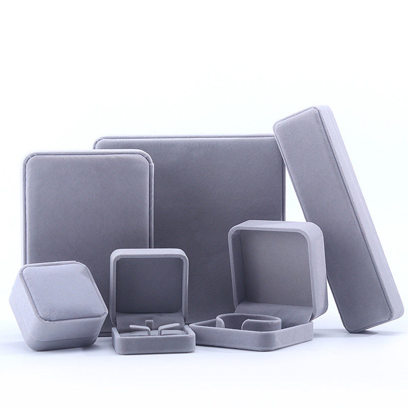 Customized Size Gray Velvet Jewelry Box for Necklace Stud Earrings Bracelet Packaging