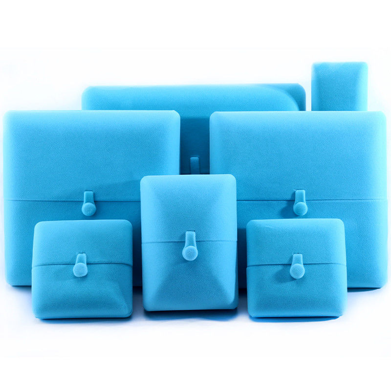 Sky Blue Velvet Hanhong Custom Logo Jewelry Packaging Box for Bracelet Earrings Gift