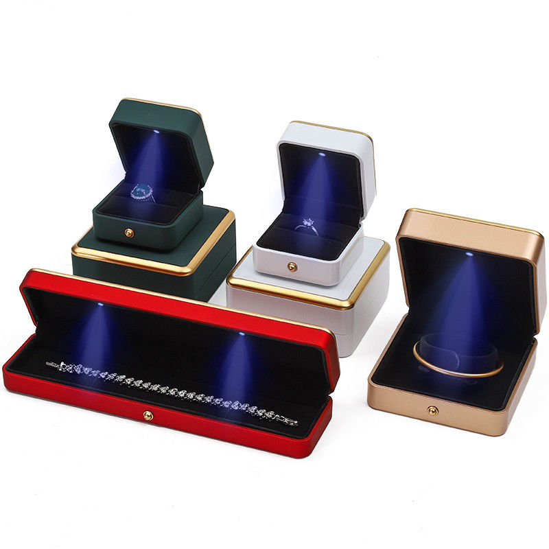 Customized Gold Trim LED Jewelry Box Organizer for Bracelet Necklace Earrings Ring