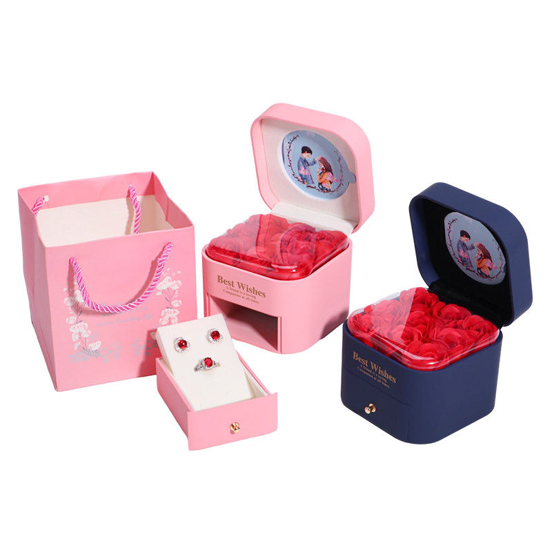 Custom Size Rose Immortal Drawer Flower Jewellery Box For Stud Earrings Pendant