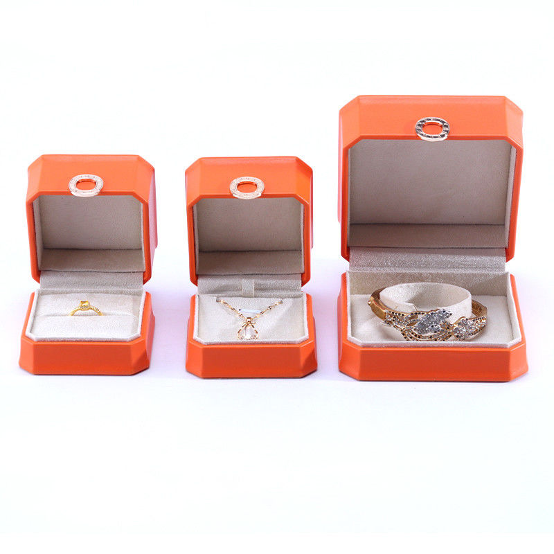 Square Orange PU Leather Jewelry Packaging Box for Necklace Bracelet and Wedding Ring