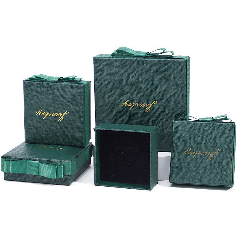 Green Necklace Earrings Ring Paper Jewelry Gift Box Customized Size Rectangle Shape